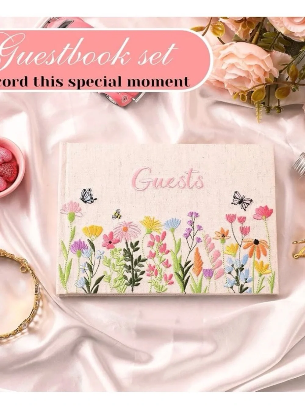 New Ctosree 4 Pcs Wildflower Wedding Guest Book Set, Colorful A, 8.3 * 6 Inch